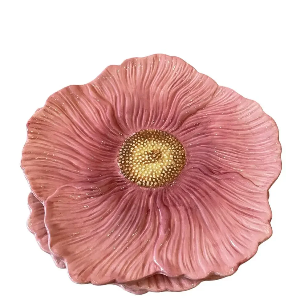 Maxcera Pink Floral Ceramic Dinner Plates 10in Set of 4 Spring New